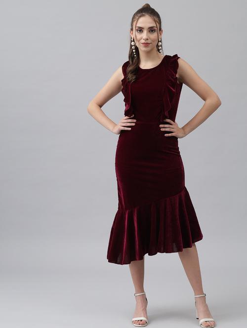 maroon solid pephem dress - 20497712 - Very Small Image - 1
