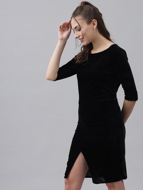 black solid high slit dress - 20497732 - Very Small Image - 1