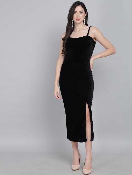 black solid high slit dress - 20497740 - Very Small Image - 1