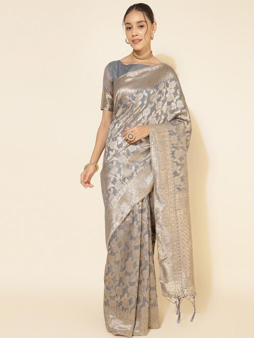 women's self design grey colored saree with blouse - 20500932 - Very Small Image - 1