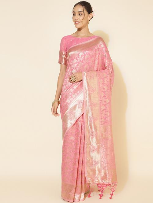 women's self design nude colored saree with blouse - 20500942 - Very Small Image - 1