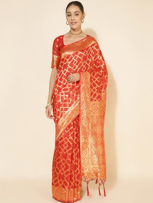women's self design red colored saree with blouse - 20500955 - Very Small Image - 1