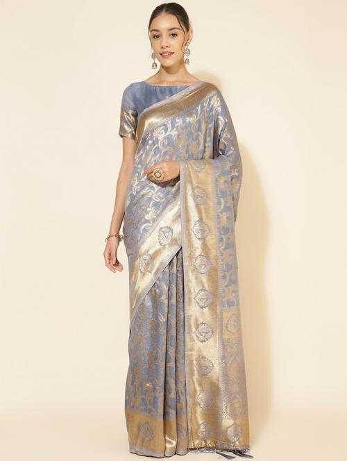 women's floral grey colored saree with blouse - 20500957 - Very Small Image - 1