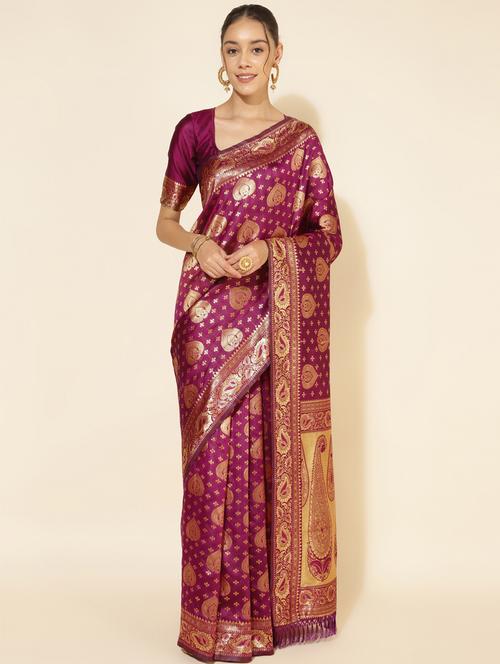 women self design banarasi saree with blouse - 20500958 - Very Small Image - 1