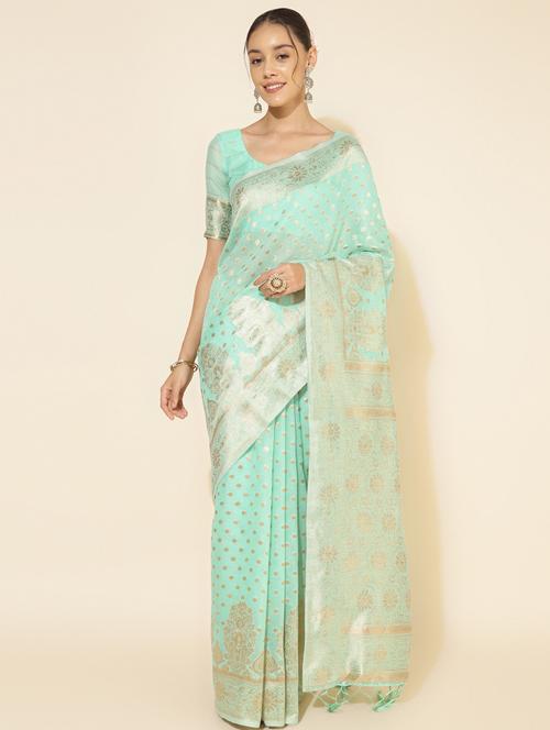women's self design sea green colored saree with blouse - 20500963 - Very Small Image - 1