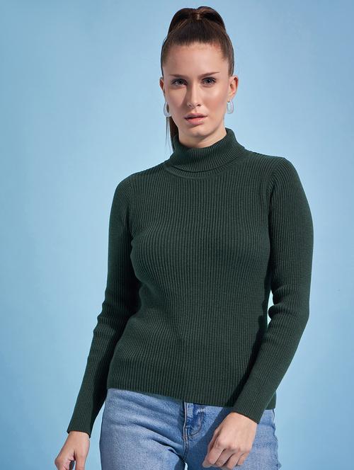women green turtle neck pullover - 20501099 - Very Small Image - 1