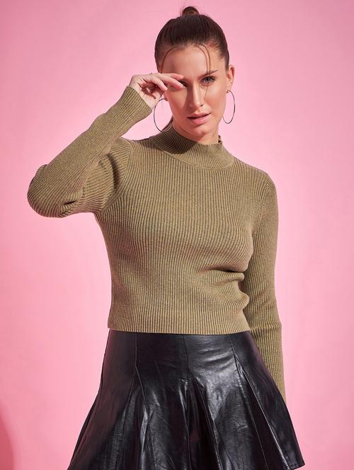 women olive mock neck pullover - 20501121 - Very Small Image - 1