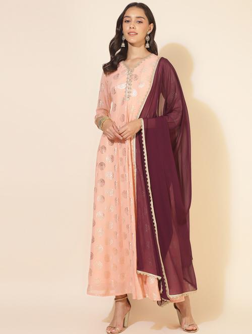 women peach v neck a-line kurta - 20501155 - Very Small Image - 1