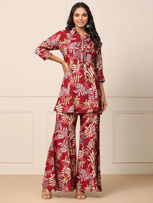 women red shirt collar co-ord sets - 20501386 - Very Small Image - 1