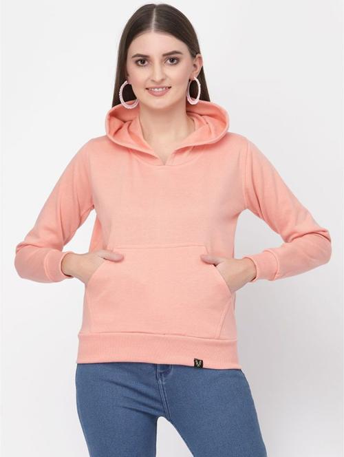 peach solid hooded sweatshirt - 20501701 - Very Small Image - 1