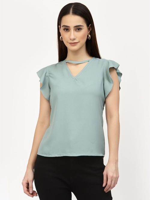 women solid choker neck top - 20502136 - Very Small Image - 1