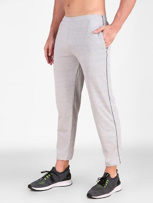 men grey melange cotton blend track pant - 20502156 - Very Small Image - 1