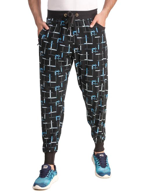 men black cotton blend printed joggers - 20502217 - Very Small Image - 1