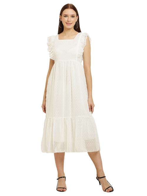 women off white georgette fit & flare dress - 20503874 - Very Small Image - 1
