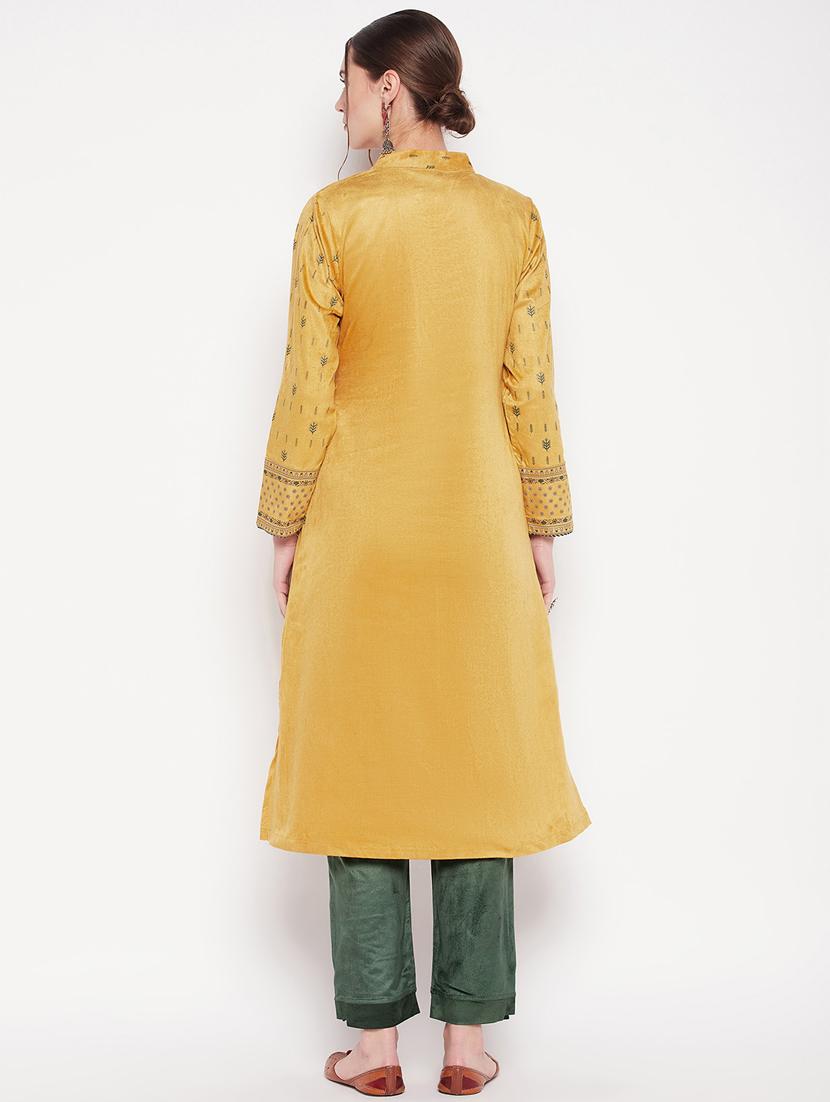 women yellow mandarin neck kurta pant set - 20506613 - Standard Image - 2