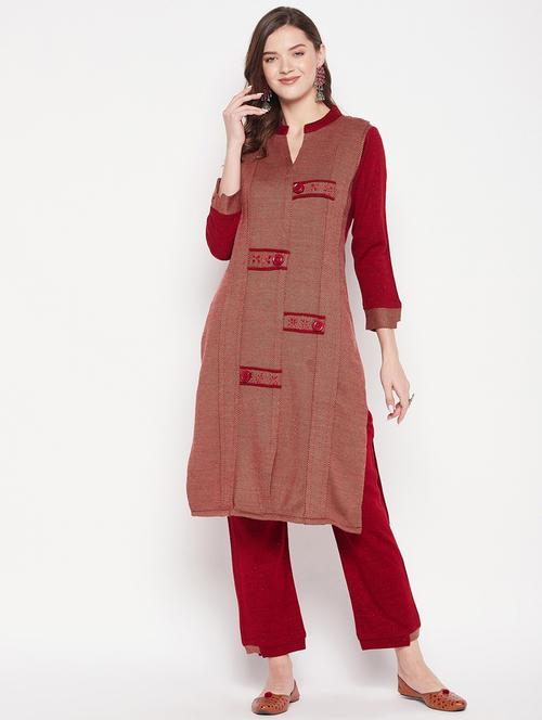 women maroon mandarin neck kurta pant set - 20506626 - Very Small Image - 1