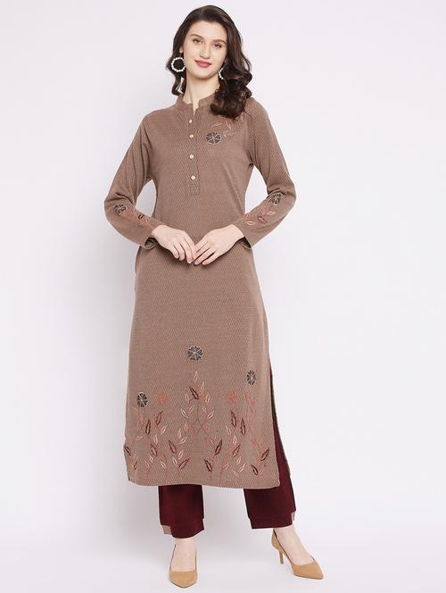 women beige mandarin neck kurta pant set - 20506637 - Very Small Image - 1