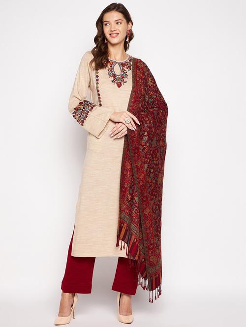 beige self design suit set - 20506744 - Very Small Image - 1