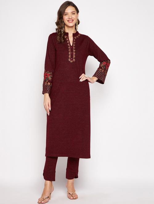 women long sleeve woollen kurta pant set - 20506749 - Very Small Image - 1