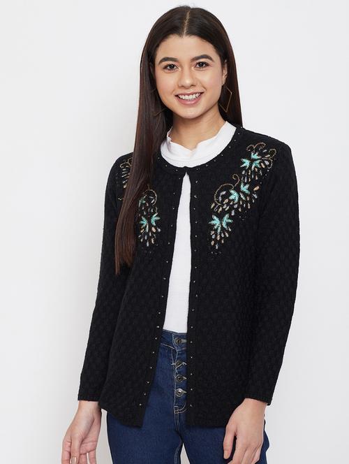 women black wool blend cardigan - 20506918 - Very Small Image - 1