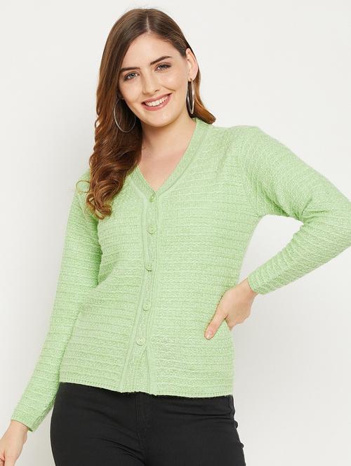 green self designed woolen cardigan - 20507115 - Very Small Image - 1