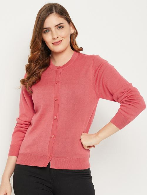 peach solid woolen cardigan - 20507138 - Very Small Image - 1