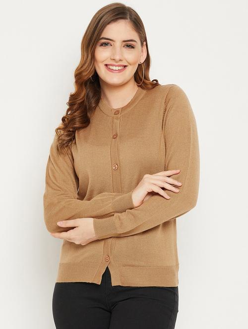 brown solid woolen cardigan - 20507146 - Very Small Image - 1