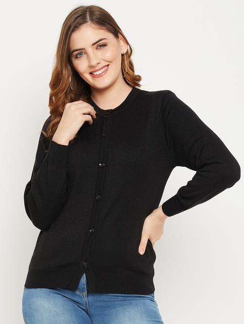 black solid woolen cardigan - 20507147 - Very Small Image - 1