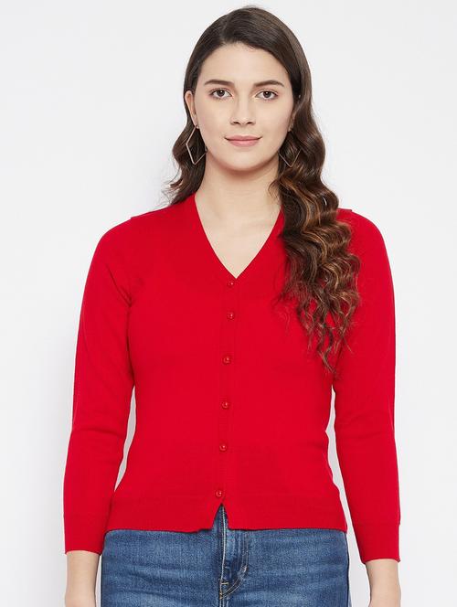 red solid woolen cardigan - 20507150 - Very Small Image - 1
