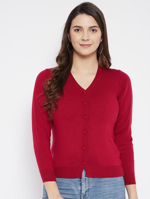 maroon solid woolen cardigan - 20507159 - Very Small Image - 1