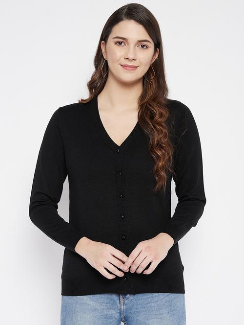 black solid woolen cardigan - 20507163 - Very Small Image - 1