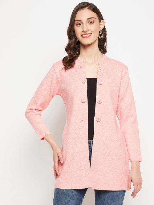 pink self designed woolen cardigan - 20507182 - Very Small Image - 1