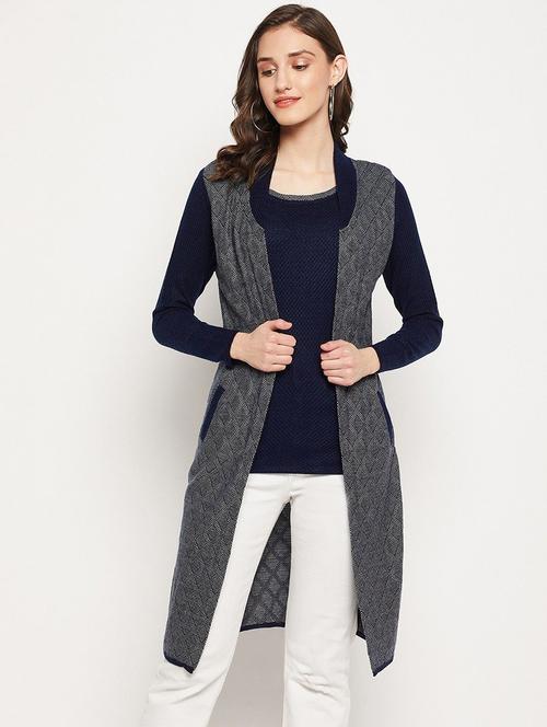 women self design woollen cardigan - 20507213 - Very Small Image - 1