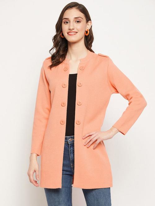 peach solid woolen cardigan - 20507242 - Very Small Image - 1