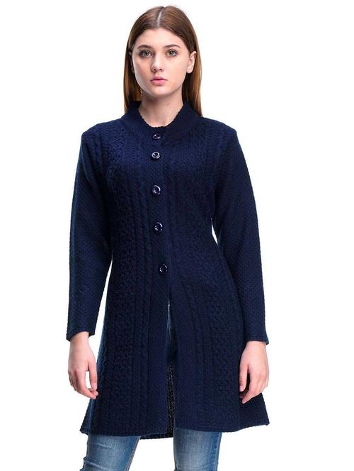women navy blue wool blend cardigan - 20507387 - Very Small Image - 1