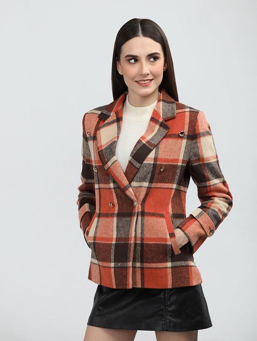 women orange checked blazer  - 20507842 - Very Small Image - 1