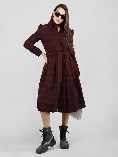 women maroon shirt collar full sleeves coat - 20507871 - Very Small Image - 1