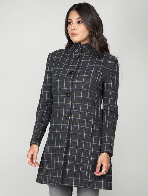 women grey self design full sleeves coat - 20507897 - Very Small Image - 1