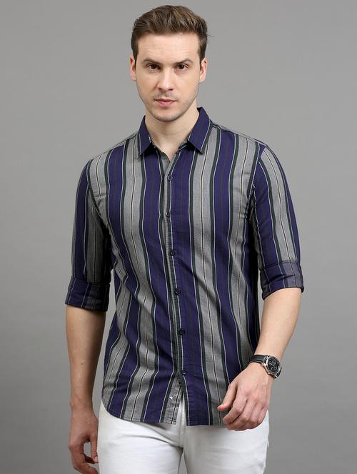 men vertical striped navy blue cotton slim fit casual shirt - 20508564 - Very Small Image - 1