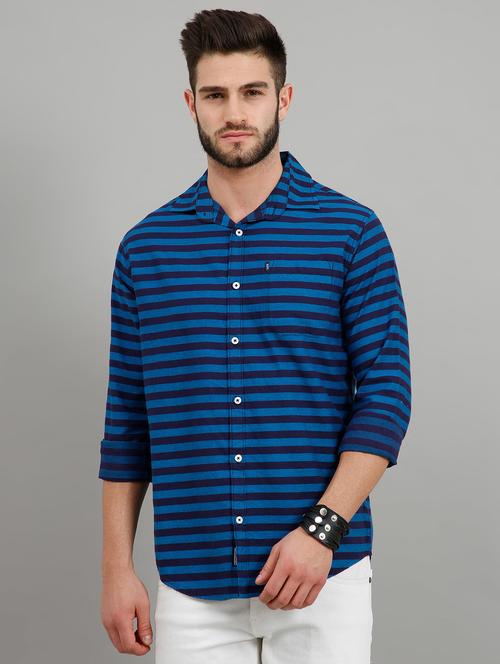 men blue and black horizontal striped cotton casual shirt - 20508602 - Very Small Image - 1