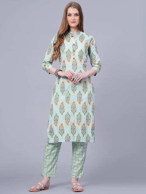 women green mandarin neck kurta pant set - 20508999 - Very Small Image - 1