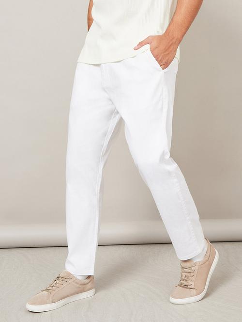 white cotton flat front casual trousers - 20509207 - Very Small Image - 1