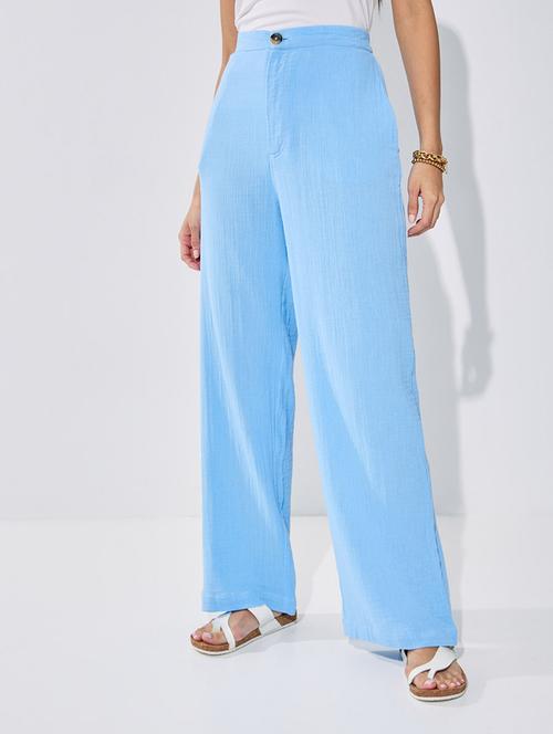 women light blue polyester flat front trouser - 20509487 - Very Small Image - 1