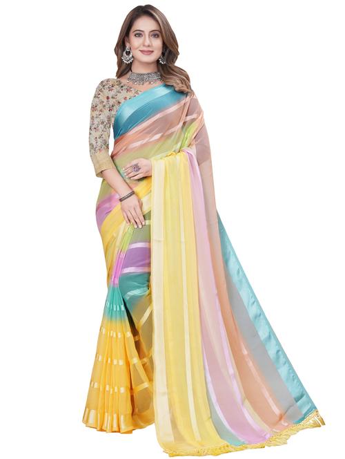 multi colored georgette plain saree - 20509930 - Very Small Image - 1