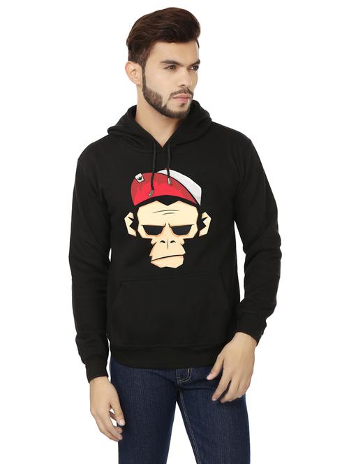 men graphic printed black fleece hooded sweatshirt - 20511558 - Very Small Image - 1