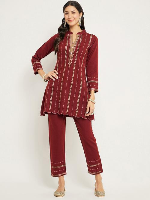 women embroidered long sleeve ethnic co-ord set - 20511580 - Very Small Image - 1