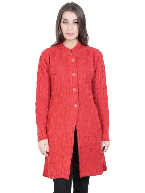 red self design long sleeve cardigan - 20511726 - Very Small Image - 1