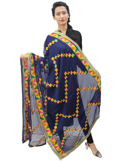 women blue phulkari dupatta - 20511902 - Very Small Image - 1