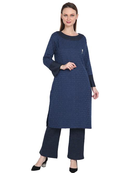 women navy blue round neck kurta pant set  - 20511976 - Very Small Image - 1