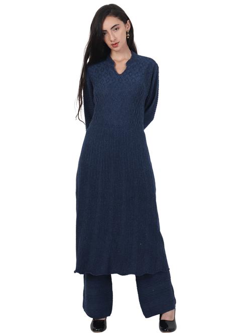 women blue mandarin neck kurta palazzo set  - 20511979 - Very Small Image - 1